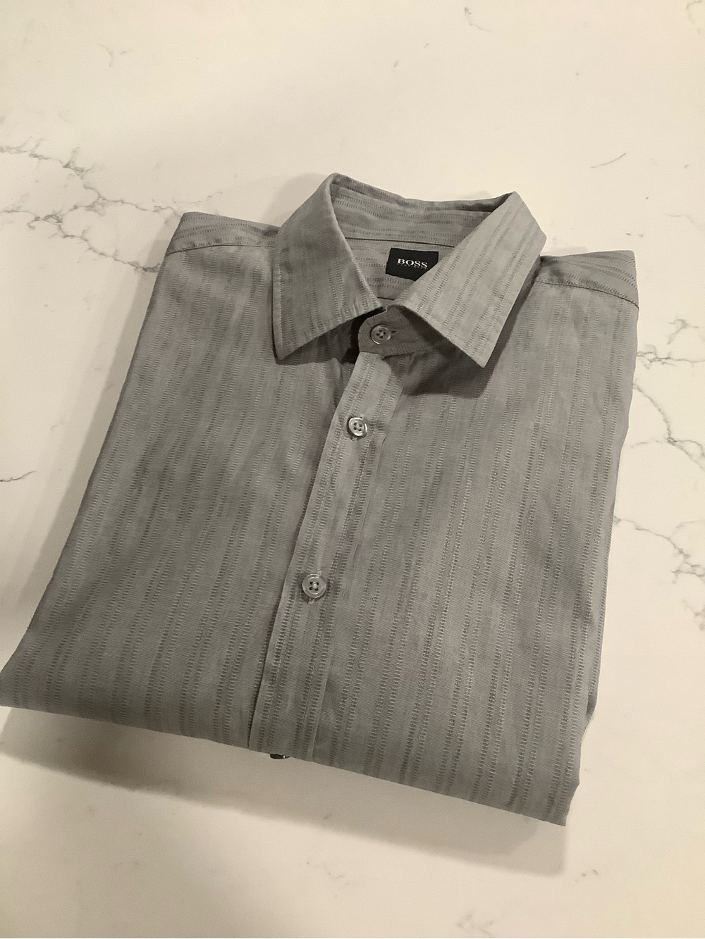 Hugo Boss Light Gray Button-Front Dress Shirt